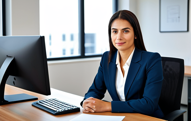**
"A professional businesswoman in a modest business suit, sitting at a desk in a modern office. Fully clothed, appropriate attire, safe for work, perfect anatomy, natural proportions, professional photography, high quality."
**