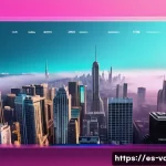 시각디자인 트렌드 분석 - Ultra-wide hero scene for a Spanish tech brand landing page: a retro‑futuristic cityscape blending Y...